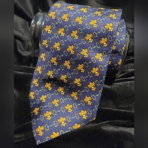 Antiche Seterie Florentine Mens 100% Silk Tie 56"  NAVY BLUE/GOLD MADE IN ITALY